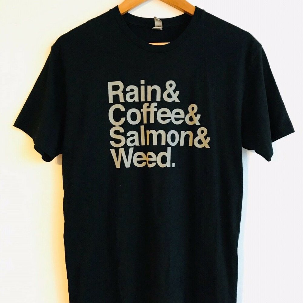 Pacific Northwest PNW Rain Coffee Salmon Weed Tee